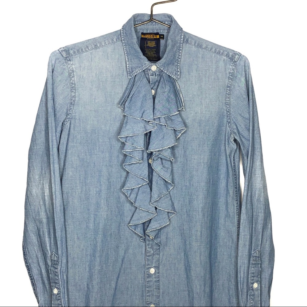 Rugby Ralph Lauren Washed Denim Ruffled Dress - Picture 2 of 9